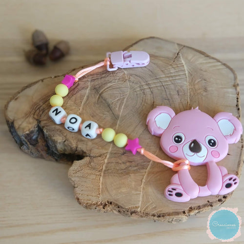 Chupetero con mordedor - Koala - Rosa - Personalizado